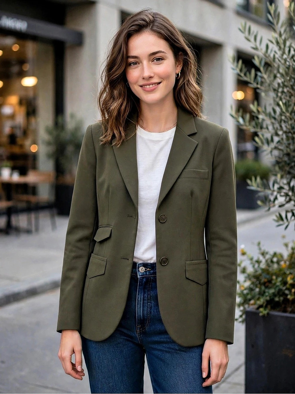Theory Parmenia Blazer Womens 00 Green 2 Button Nylon Stretch
